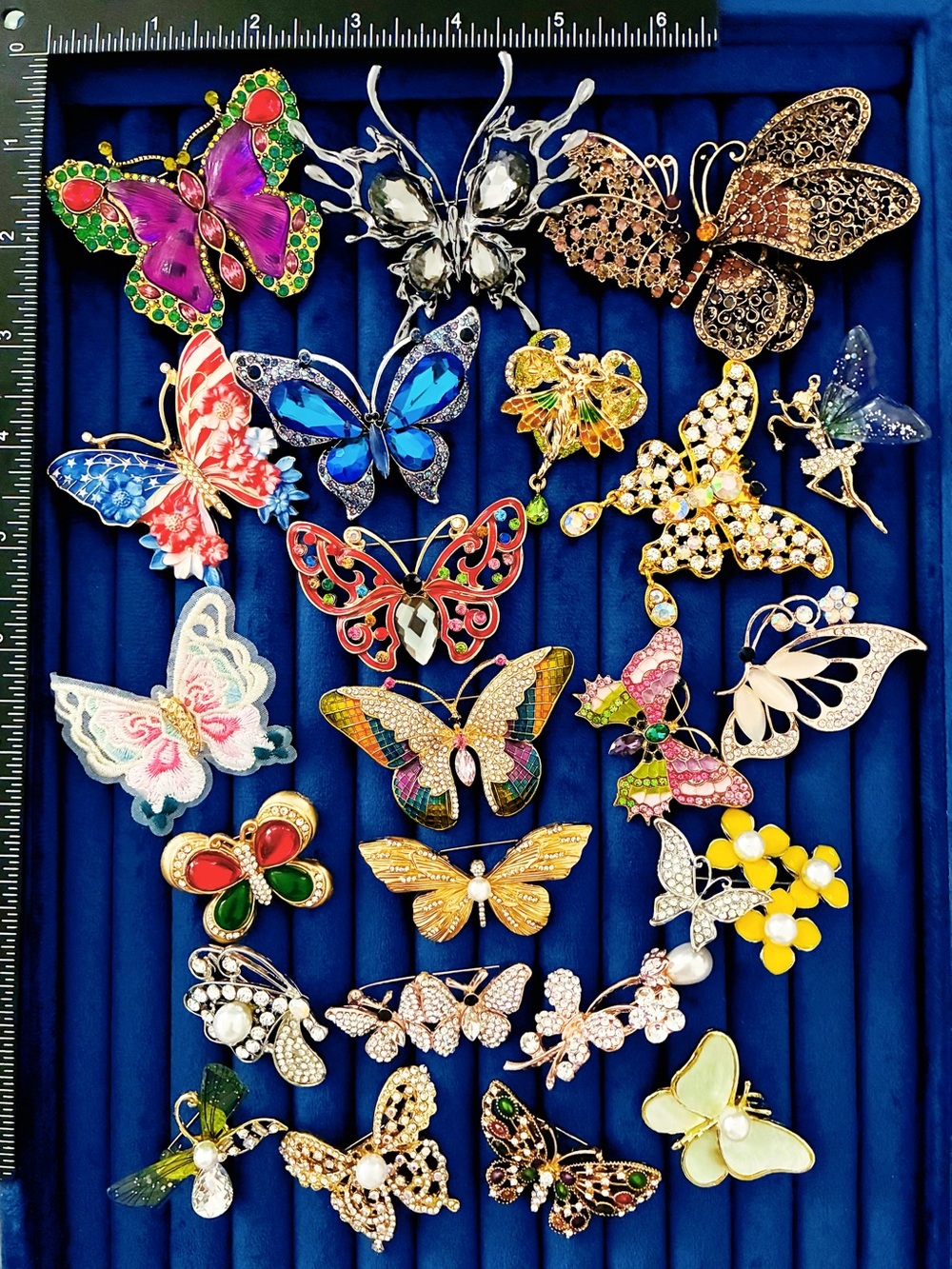 Lot 24 Butterfly Brooch Pins Crystal Enamel Insect statement Jewelry Set